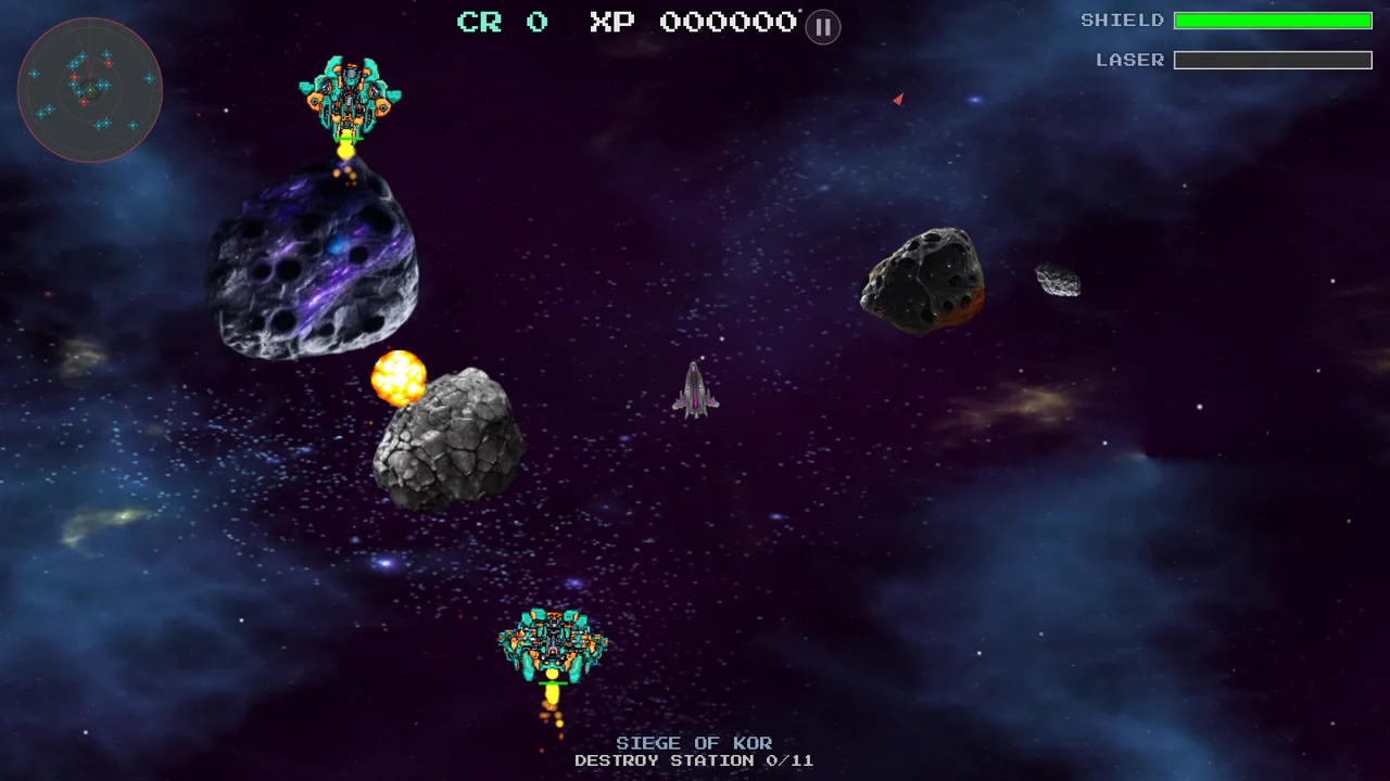 Astro Command: an explosion in the asteroid field during the Siege of Kor