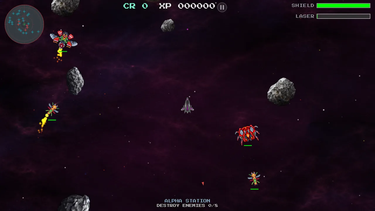 Astro Command: alien fighters closing in among the asteroids at Alpha Station