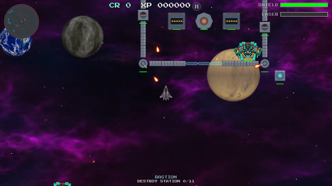 Astro Command: turrets open fire as the player attacks the Bastion station