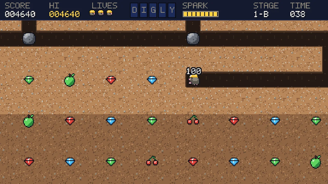Digly: tunnelling through the Gem Garden past gems, fruit and boulders