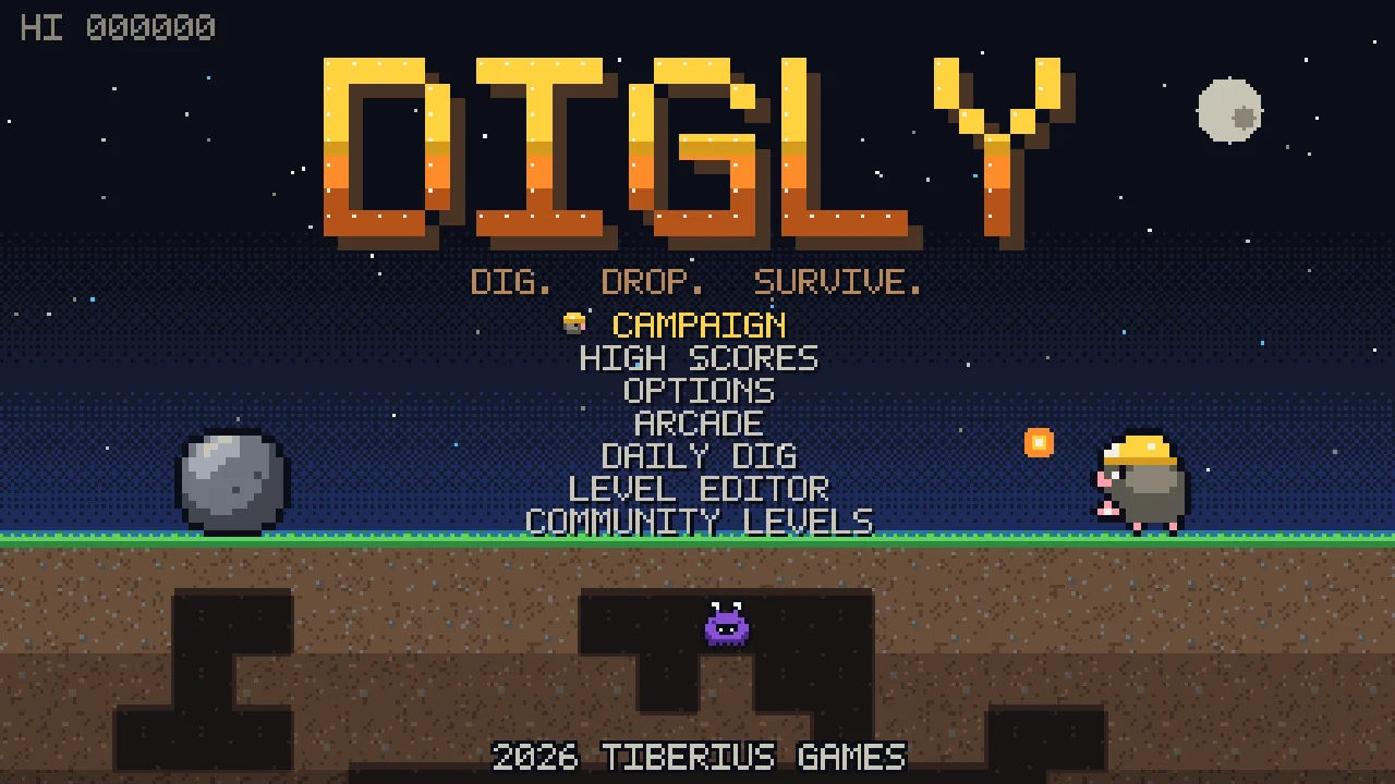 Digly: the title screen