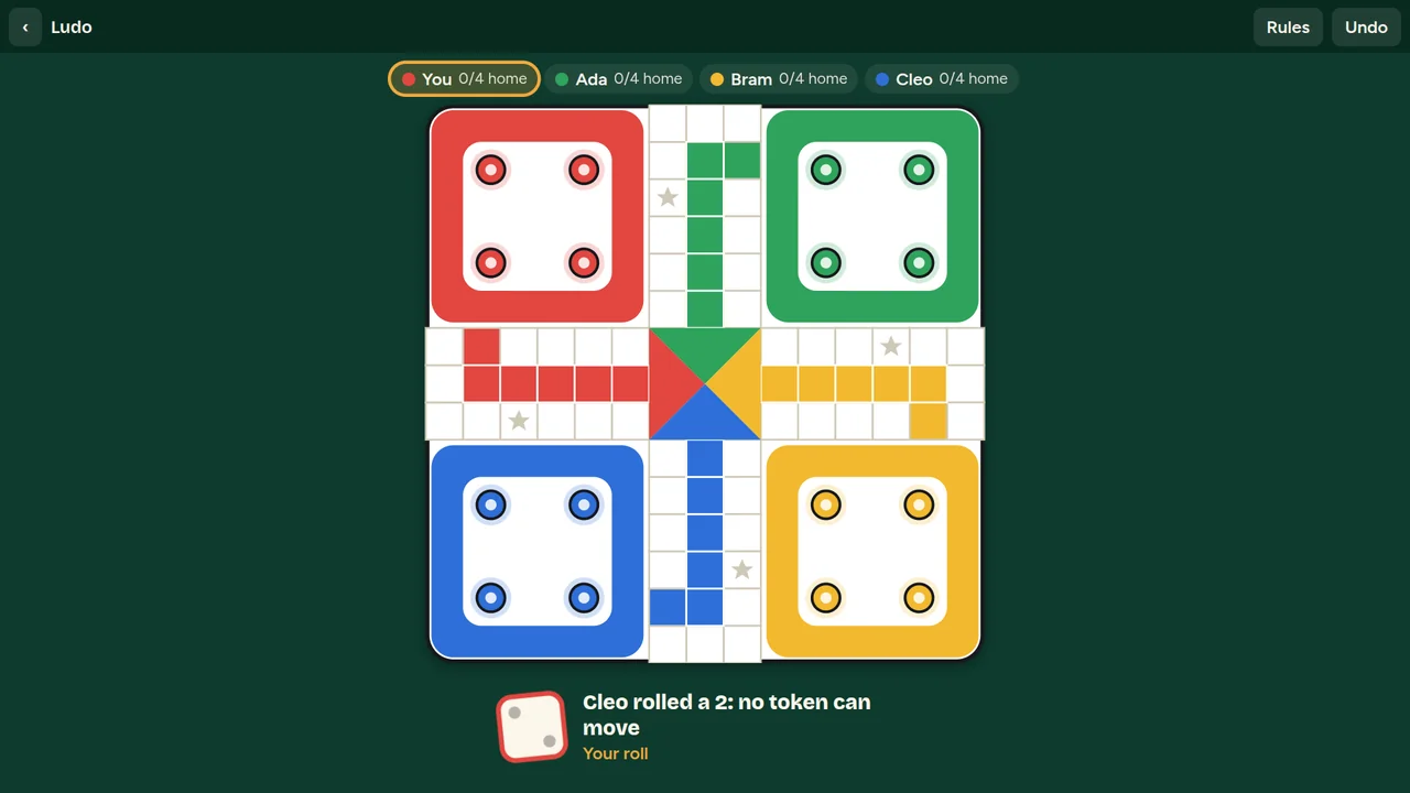 Games Night Classics: a game of Ludo against three computer players